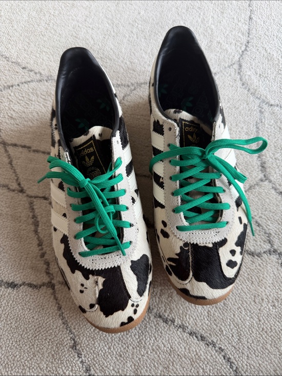 adidas Other - adidas Black & White Cow Print Sneakers with Green Laces